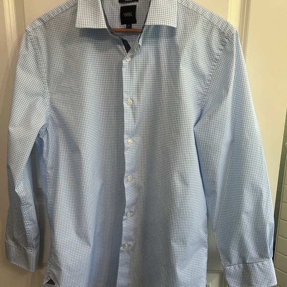 EUC like new WRK Blue and White Dress Shirt with Contrasting Collar and Cuffs - Picture 1 of 9